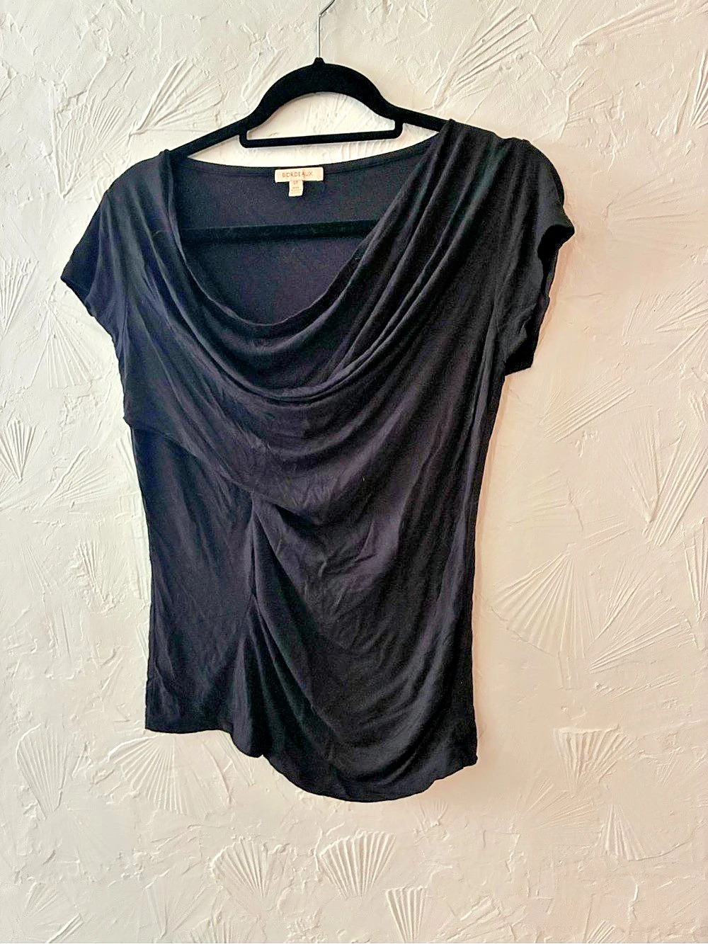 Bordeaux Black Draped Neck Short Sleeve Top